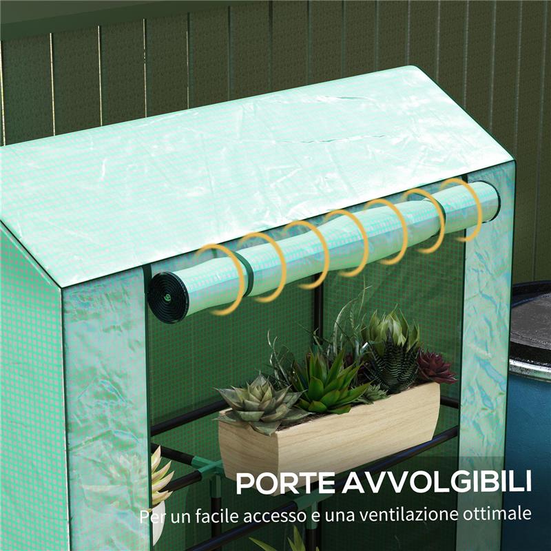 SERRA DA GIARDINO A 3 LIVELLI CON COPERTURA IN PE ANTI-UV E PORTA AVVOLGIBILE 100X40X150 CM VERDE