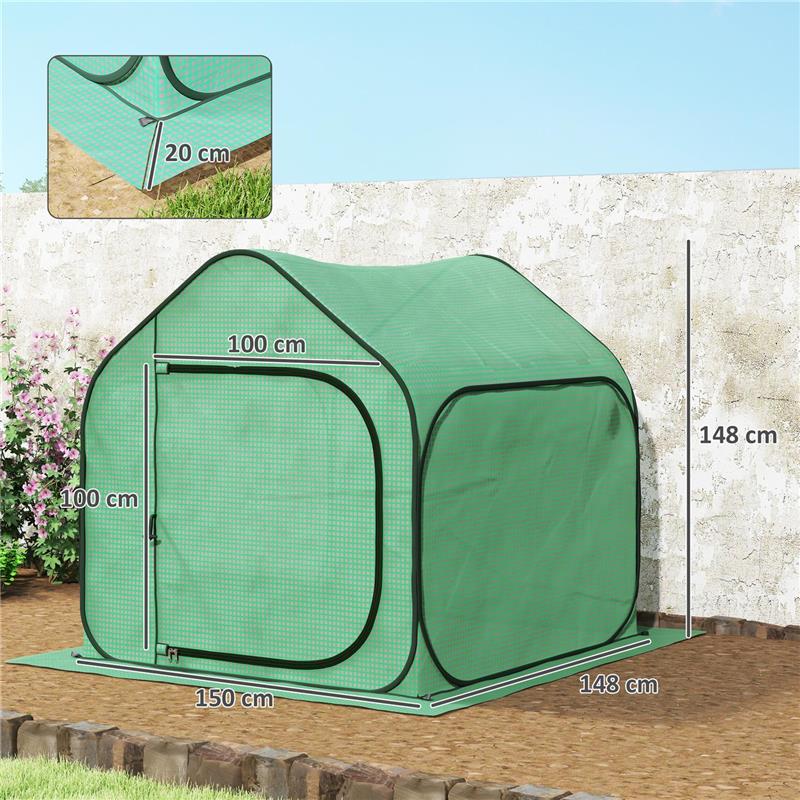 SERRA A CASETTA PIEGHEVOLE CON INGRESSO A CERNIERA IN ACCIAIO E PE 150X148X148 CM VERDE