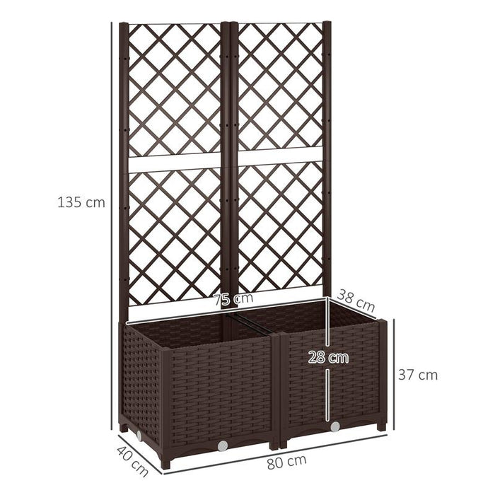FIORIERA RIALZATA CON TRALICCIO PER RAMPICANTI E 8 FORI DI DRENAGGIO IN PP 80X40X135 CM MARRONE