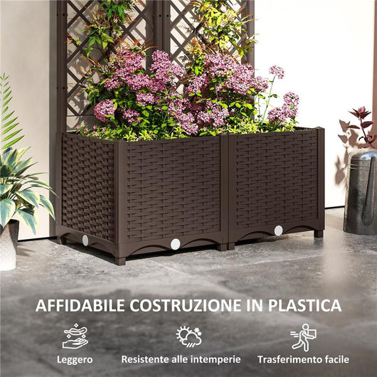 FIORIERA RIALZATA CON TRALICCIO PER RAMPICANTI E 8 FORI DI DRENAGGIO IN PP 80X40X135 CM MARRONE