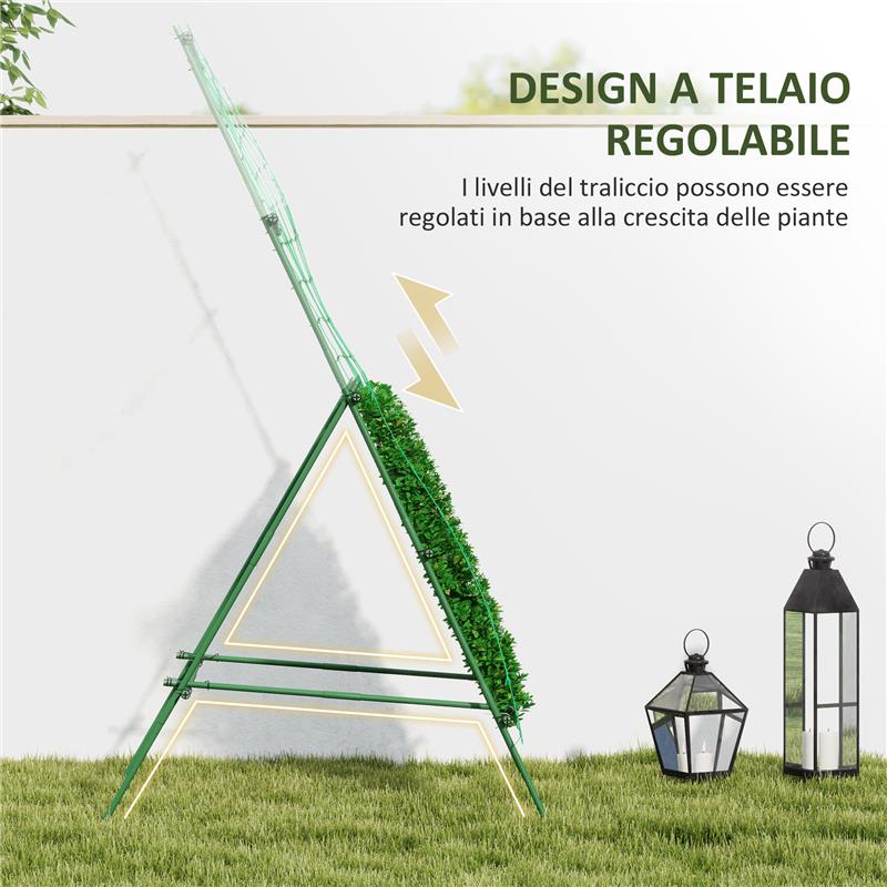 SUPPORTO PER POMODORI A FORMA DI A A LIVELLI REGOLABILI CON RETE IN ACCIAIO PE E PP 101X133X227 CM VERDE