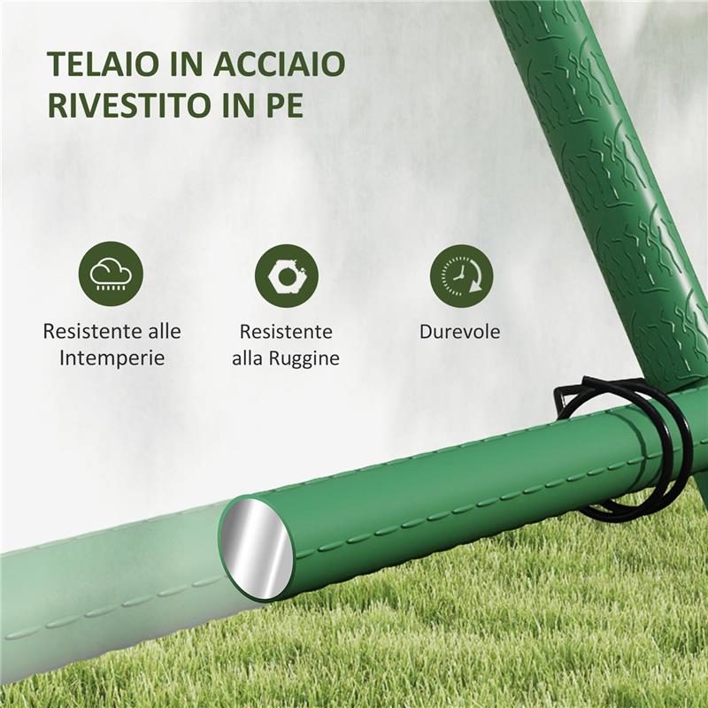 SUPPORTO PER POMODORI A FORMA DI A A LIVELLI REGOLABILI CON RETE IN ACCIAIO PE E PP 101X133X227 CM VERDE