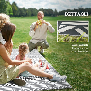 TAPPETO DA ESTERNO REVERSIBILE CON MOTIVO GEOMETRICO E BORSA INCLUSA 182X274 CM GRIGIO E BIANCO