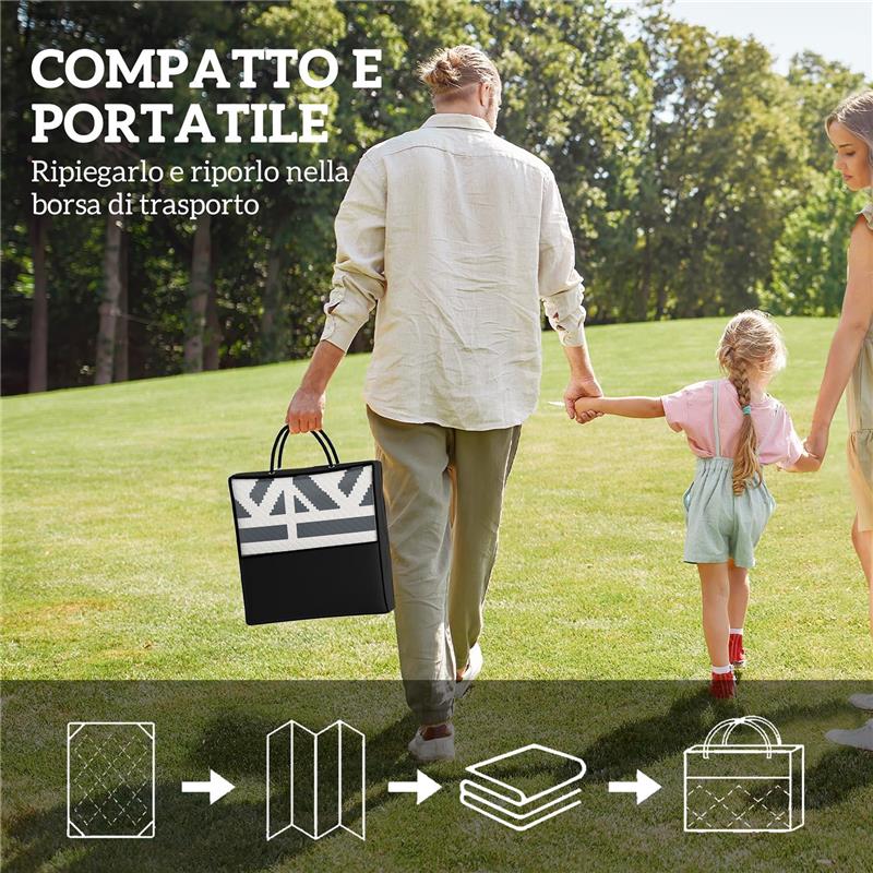TAPPETO DA ESTERNO REVERSIBILE CON MOTIVO GEOMETRICO E BORSA INCLUSA 182X274 CM GRIGIO E BIANCO