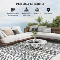 TAPPETO DA ESTERNO REVERSIBILE CON MOTIVO GEOMETRICO E BORSA INCLUSA 182X274 CM GRIGIO E BIANCO