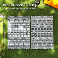 TAPPETO DA ESTERNO REVERSIBILE CON MOTIVO GEOMETRICO E BORSA INCLUSA 182X274 CM GRIGIO E BIANCO