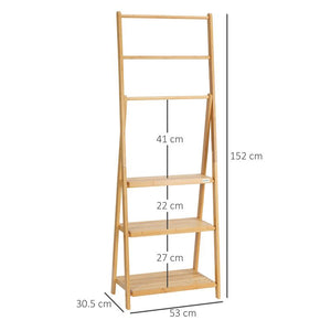 PORTASCIUGAMANI BAGNO MULTIUSO PIEGHEVOLE CON 3 BARRE E 3 RIPIANI 53X30.5X152 CM LEGNO NATURALE