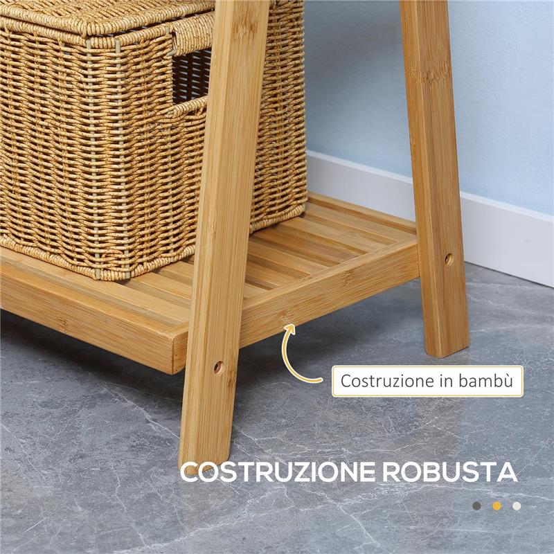 PORTASCIUGAMANI BAGNO MULTIUSO PIEGHEVOLE CON 3 BARRE E 3 RIPIANI 53X30.5X152 CM LEGNO NATURALE