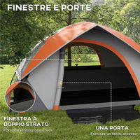 TENDA DA CAMPEGGIO 2 POSTI CON FINESTRA A RETE E GANCIO IN POLIESTERE 210X150X110 CM GRIGIO E ARANCIONE