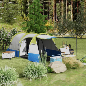 TENDA DA CAMPEGGIO IMPERMEABILE CON 2 AREE E 3 INGRESSI IN POLIESTERE E FIBRA DI VETRO 420X200X150 CM VERDE