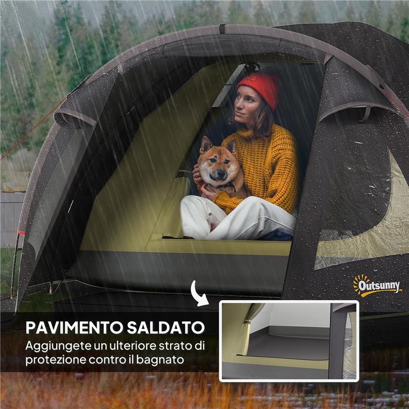 TENDA A TUNNEL PER 2-4 PERSONE CON FINESTRE LATERALI E GANCIO IN POLIESTERE 190T E PE 3.3X1.9X1.2 M NERO