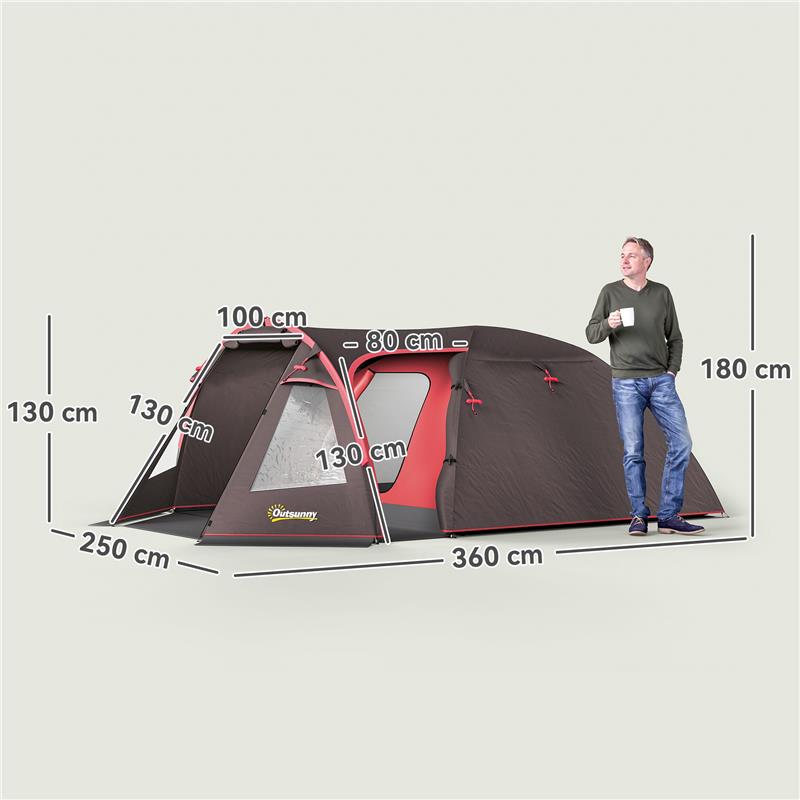 TENDA DA CAMPEGGIO DA 2-4 PERSONE CON STANZE SEPARATE IMPERMEABILE CON DOPPIE PORTE GRIGIO