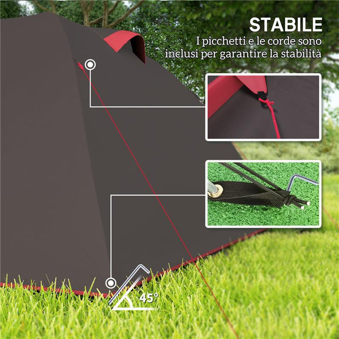 TENDA DA CAMPEGGIO DA 2-4 PERSONE CON STANZE SEPARATE IMPERMEABILE CON DOPPIE PORTE GRIGIO