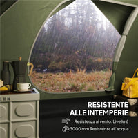 TENDA DA CAMPEGGIO PER 3 PERSONE IMPERMEABILE CON TASCHE GANCIO PER LANTERNA E BORSA DI TRASPORTO VERDE