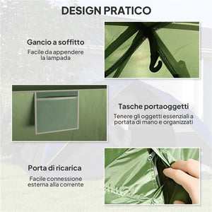 TENDA DA CAMPEGGIO PER 3 PERSONE IMPERMEABILE CON TASCHE GANCIO PER LANTERNA E BORSA DI TRASPORTO VERDE