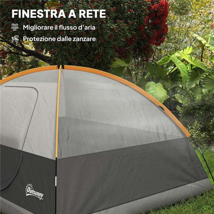 TENDA DA CAMPEGGIO PER 3 PERSONE IMPERMEABILE CON TASCHE GANCIO PER LANTERNA E BORSA DI TRASPORTO ARANCIONE