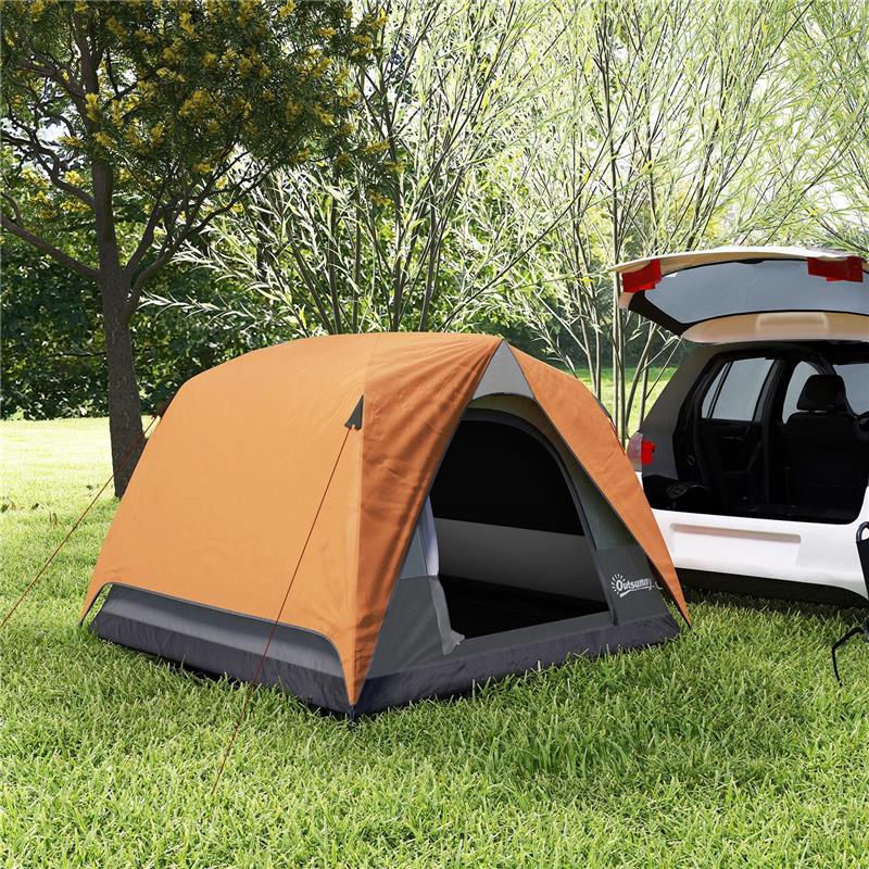 TENDA DA CAMPEGGIO PER 3 PERSONE IMPERMEABILE CON TASCA GANCIO PER LANTERNA E BORSA 2X2X1.35M ARANCIONE