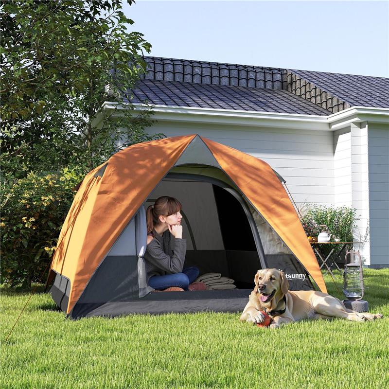 TENDA DA CAMPEGGIO PER 3 PERSONE IMPERMEABILE CON TASCA GANCIO PER LANTERNA E BORSA 2X2X1.35M ARANCIONE