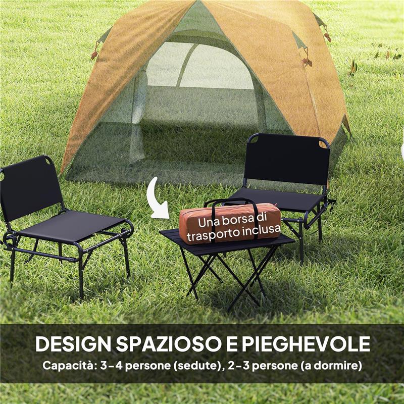 TENDA DA CAMPEGGIO PER 3 PERSONE IMPERMEABILE CON TASCA GANCIO PER LANTERNA E BORSA 2X2X1.35M ARANCIONE