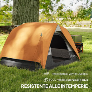 TENDA DA CAMPEGGIO PER 3 PERSONE IMPERMEABILE CON TASCA GANCIO PER LANTERNA E BORSA 2X2X1.35M ARANCIONE