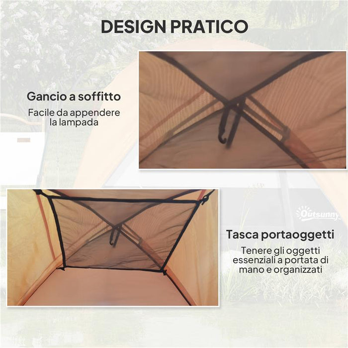 TENDA DA CAMPEGGIO PER 3 PERSONE IMPERMEABILE CON TASCA GANCIO PER LANTERNA E BORSA 2X2X1.35M ARANCIONE