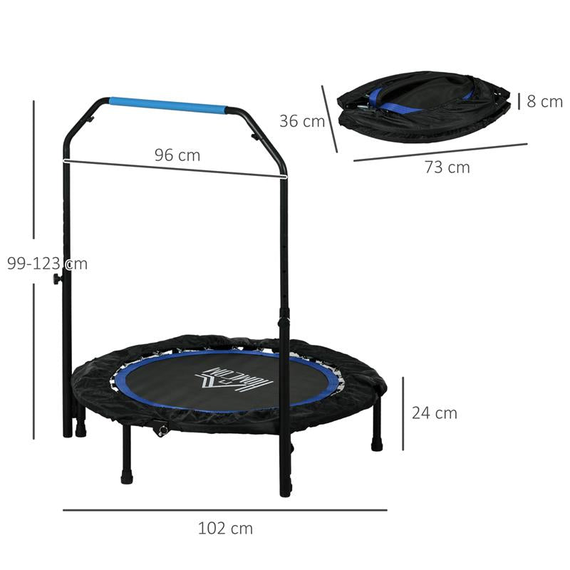 MINI TRAMPOLINO FITNESS Ø 102 CM PIEGHEVOLE CON MANUBRIO REGOLABILE IN ALTEZZA BLU