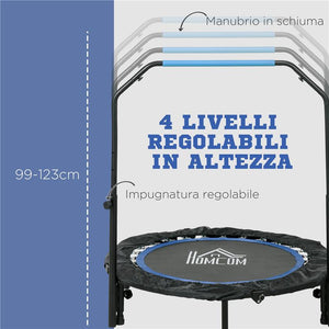 MINI TRAMPOLINO FITNESS Ø 102 CM PIEGHEVOLE CON MANUBRIO REGOLABILE IN ALTEZZA BLU