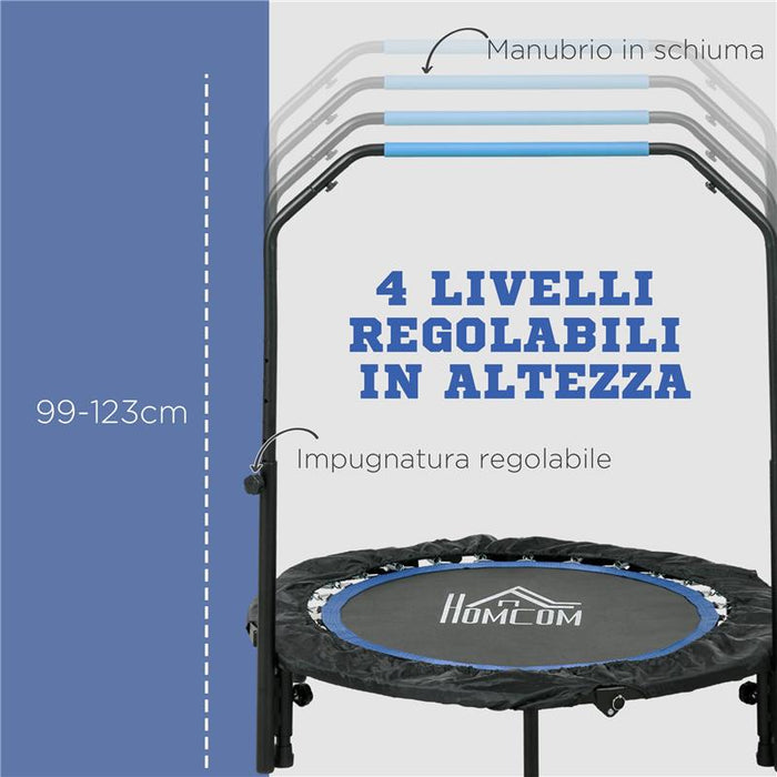 MINI TRAMPOLINO FITNESS Ø 102 CM PIEGHEVOLE CON MANUBRIO REGOLABILE IN ALTEZZA BLU