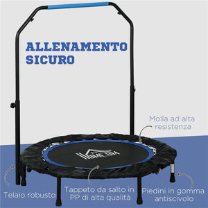 MINI TRAMPOLINO FITNESS Ø 102 CM PIEGHEVOLE CON MANUBRIO REGOLABILE IN ALTEZZA BLU