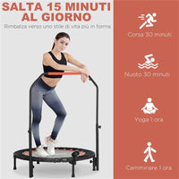 MINI TRAMPOLINO FITNESS Ø 102 CM CON MANUBRIO REGOLABILE TRAMPOLINO ELASTICO PIEGHEVOLE NERO