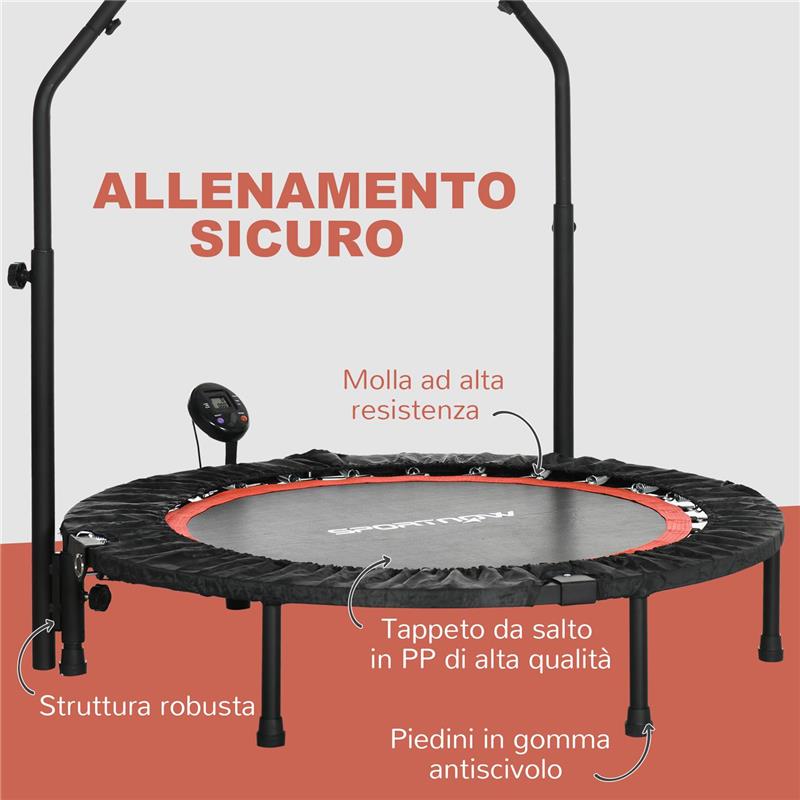 MINI TRAMPOLINO FITNESS Ø 102 CM CON MANUBRIO REGOLABILE TRAMPOLINO ELASTICO PIEGHEVOLE NERO