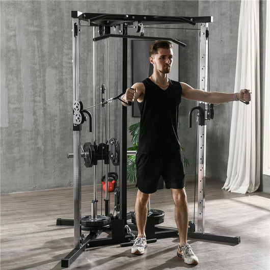 STAZIONE FITNESS PER ALLENAMENTO TOTALE CON SBARRA PER TRAZIONI E BILANCIERE IN ACCIAIO 170X139X200 CM NERO