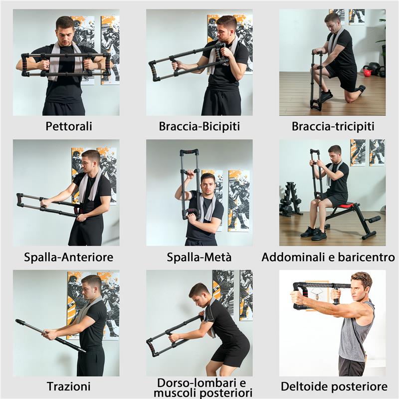 POWER TWISTER A 4 MOLLE CON RESISTENZA DA 10 A 80 KG IN ACCIAIO INOX 80X22X5 CM NERO
