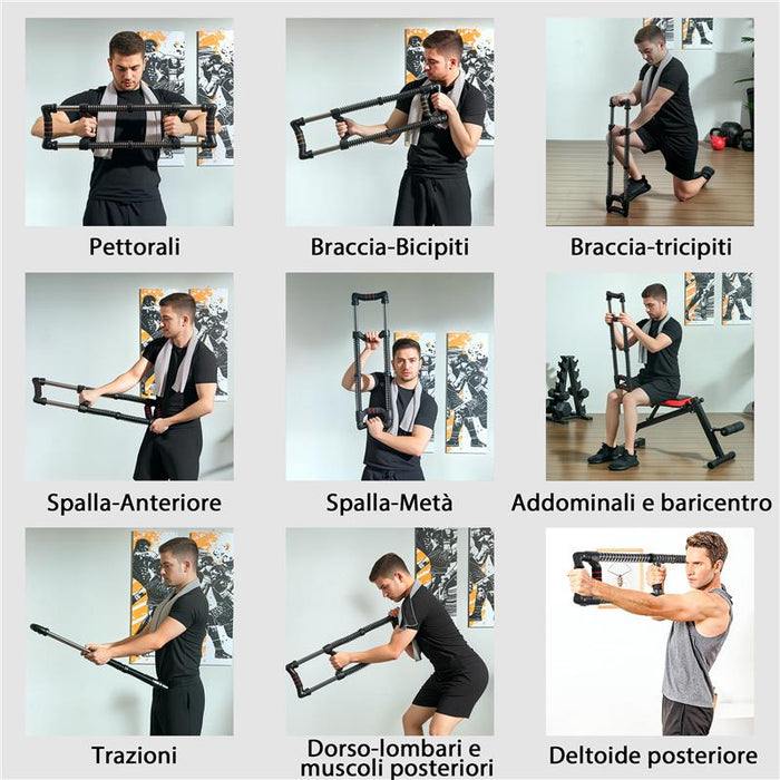 POWER TWISTER A 4 MOLLE CON RESISTENZA DA 10 A 80 KG IN ACCIAIO INOX 80X22X5 CM NERO