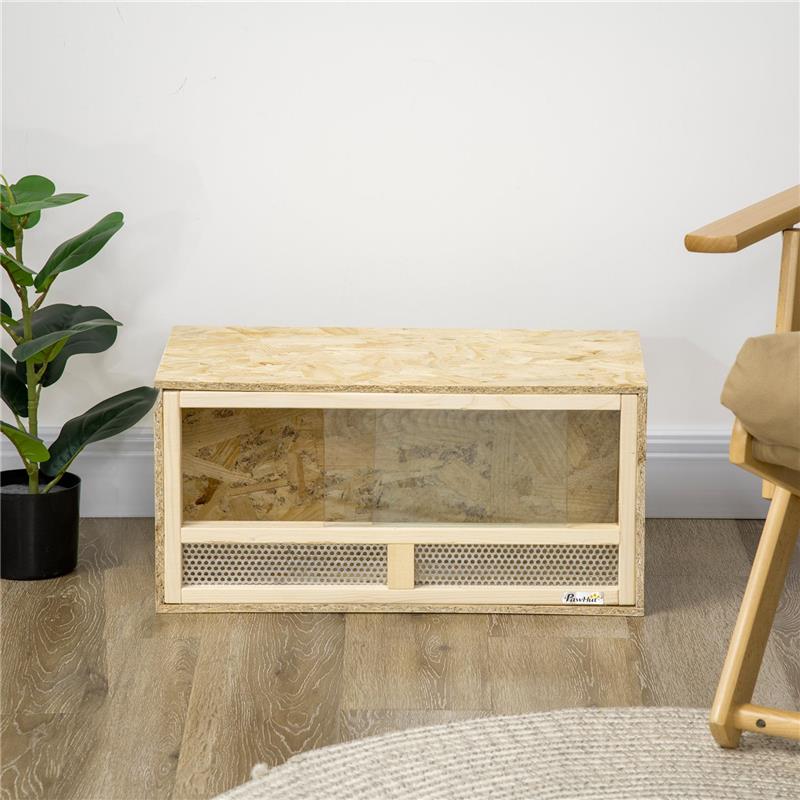 TERRARIO PER RETTILI IN LEGNO CON PORTE IN VETRO SCORREVOLI E PANNELLI IN RETE 60X29.5X29.5 CM