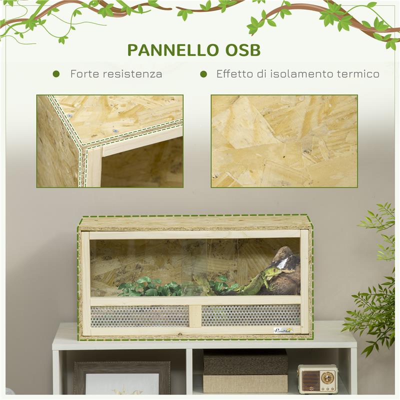 TERRARIO PER RETTILI IN LEGNO CON PORTE IN VETRO SCORREVOLI E PANNELLI IN RETE 60X29.5X29.5 CM