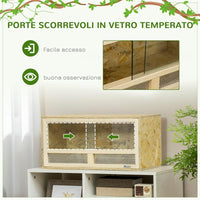TERRARIO PER RETTILI IN LEGNO CON PORTE IN VETRO SCORREVOLI E PANNELLI IN RETE 60X29.5X29.5 CM