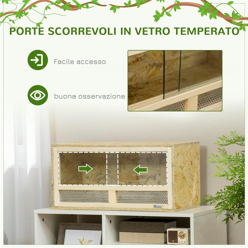 TERRARIO PER RETTILI IN LEGNO CON PORTE IN VETRO SCORREVOLI E PANNELLI IN RETE 60X29.5X29.5 CM