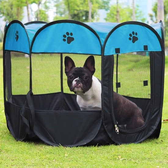 Tenda per animali domestici pieghevole, 8 parti, mesh, casa, trasportabile, pieghevole, recinti per cuccioli, recinti per giochi per cani, gatti, conigli, gabbia (67 cm x 45 cm, blu)
