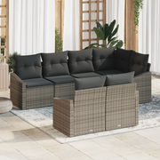 Set da Pranzo da Giardino a 7 Pezzi con Cuscini Grigio Rattan Polimerico
