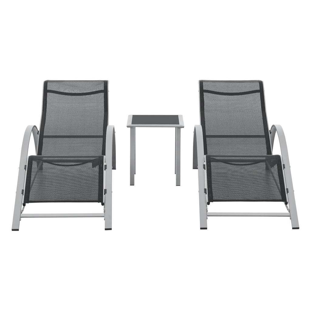 Set di 3 mobili da giardino: lettini prendisole e tavolo grigio e nero 03_0008780