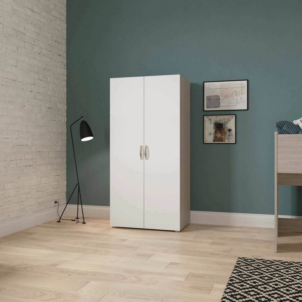 Guardaroba 2 ante Barge, Mobile camera da letto, Cabina armadio portabiti, Armadio appendiabiti, 79x52 h166 cm, Rovere e Bianco opaco