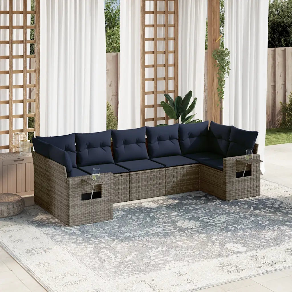 Set Divani da Giardino 7 pz con Cuscini Grigio in Polyrattan 3220590