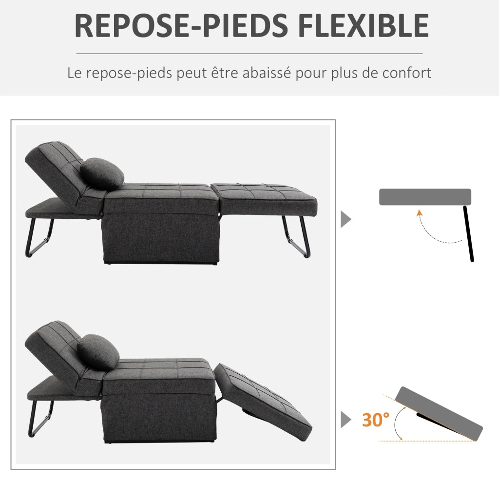 Poltrona letto inclinabile ¨C Zephmum ¨C Grigio, Tela di lino, 200 kg