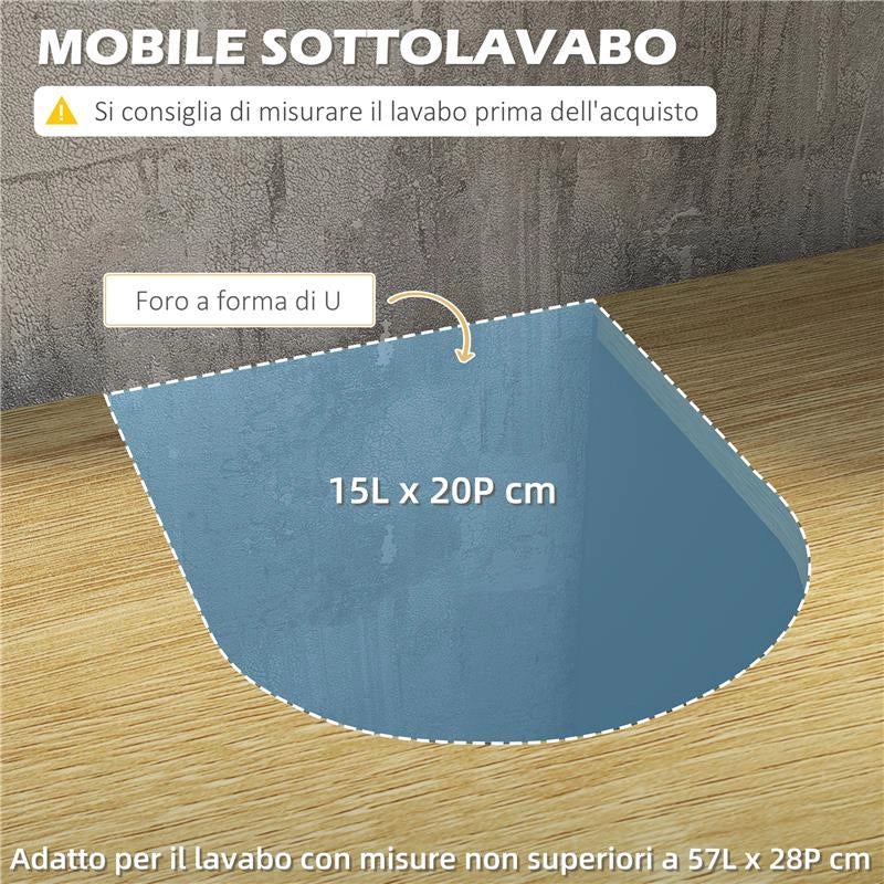 MOBILE SOTTOLAVABO IN TRUCIOLATO E MDF A 2 ANTE CON RIPIANO INTERNO REGOLABILE, 60X30X60 CM, GRIGIO