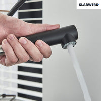 FELICE| Rubinetto da cucina estraibile Premium in acciaio inox nero opaco | Miscelatore canna dritta | Rubinetto gastro alta pressione 360° 2 attacchi