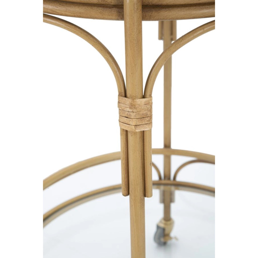 Carrello bar Panama rotondo in ferro, rattan e vetro Ø 51x74 cm