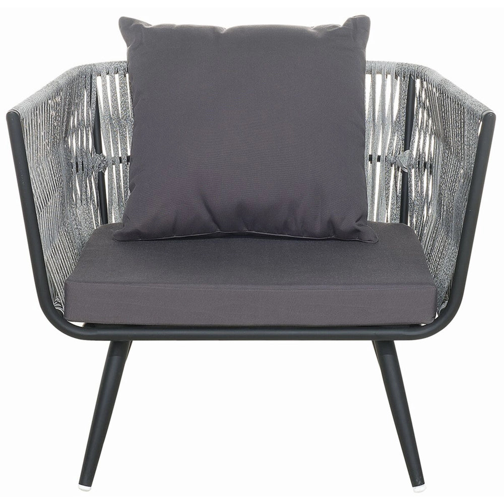 Set conversazione da giardino in rattan sintetico grigio da esterno a 4 posti con cuscini per tavolini