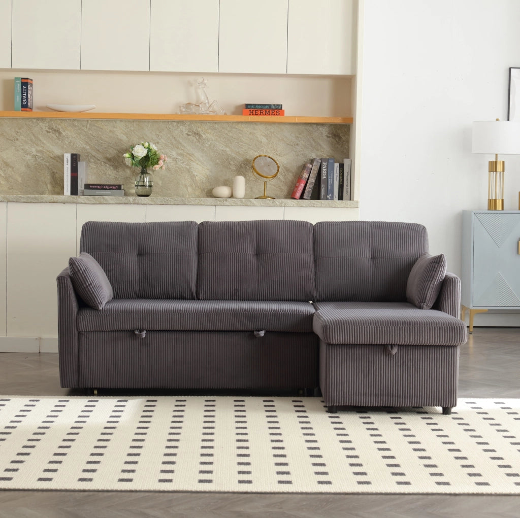 DIVANO LETTO Modulare Angolare 206x108x66 cm Velluto a Coste Grigio Scuro