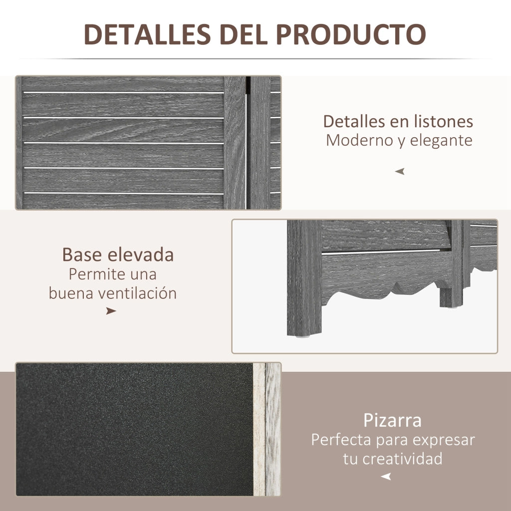 Biombo Separatore Pieghevole 4 Pannelli Legno con Lavagna ¨C Zephmum ¨C 162x172 cm Grigio